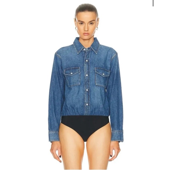 Citizens of Humanity Sera Denim Bodysuit One Piece Button Down Shirt Blue - Picture 1 of 11
